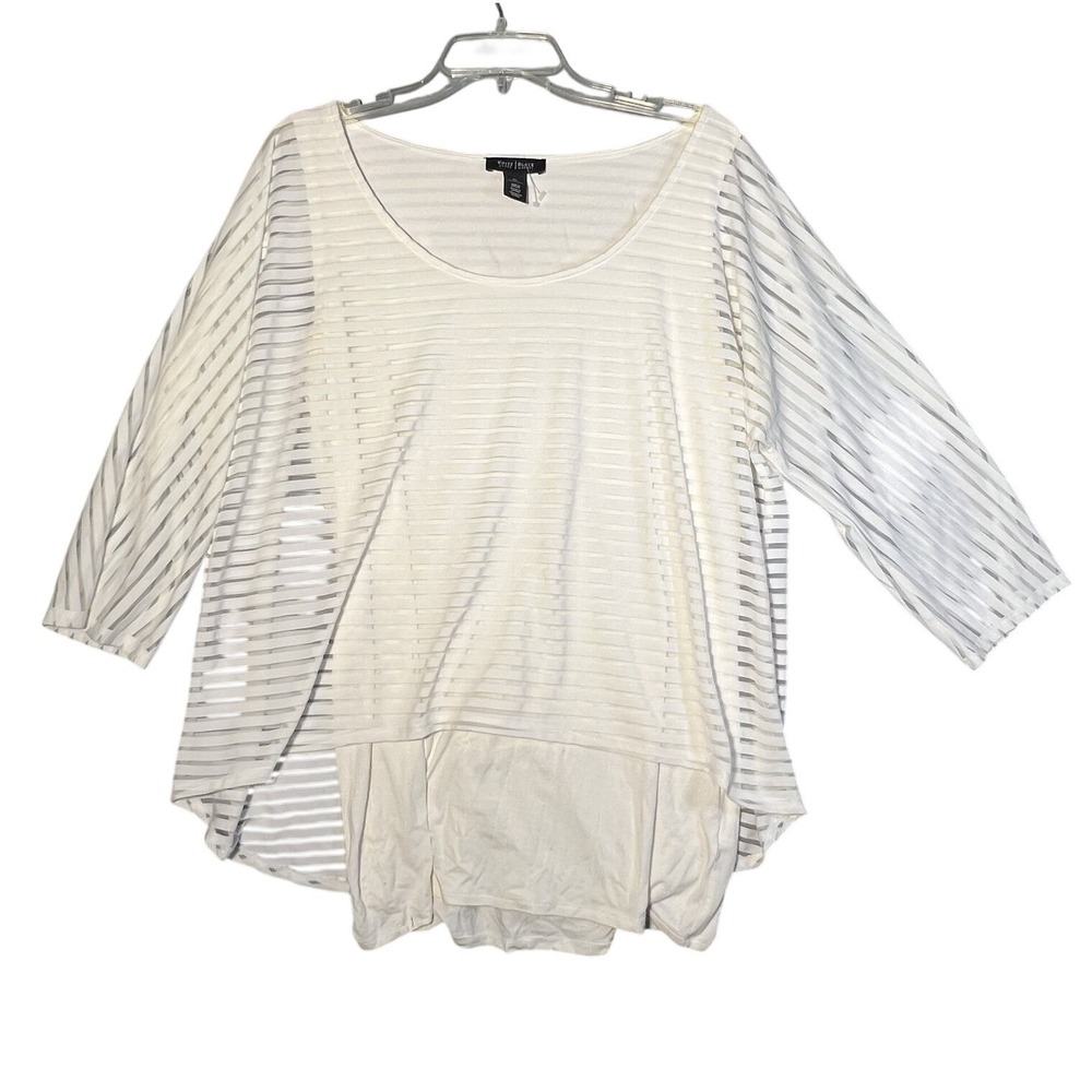 White House Black Market WHBM Women's White Striped Sheer Top Blouse Tunic XL